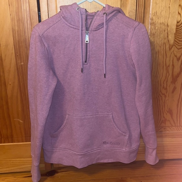 Light pink carhartt quarter zip hoodie. Pocket quarter zip sweatshirt - Picture 1 of 8